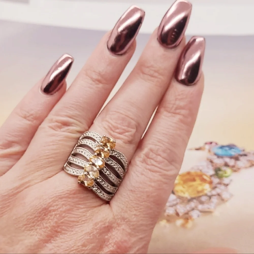 Vintage Oval Morganite Sterling Silver Stacked Ring SZ 8